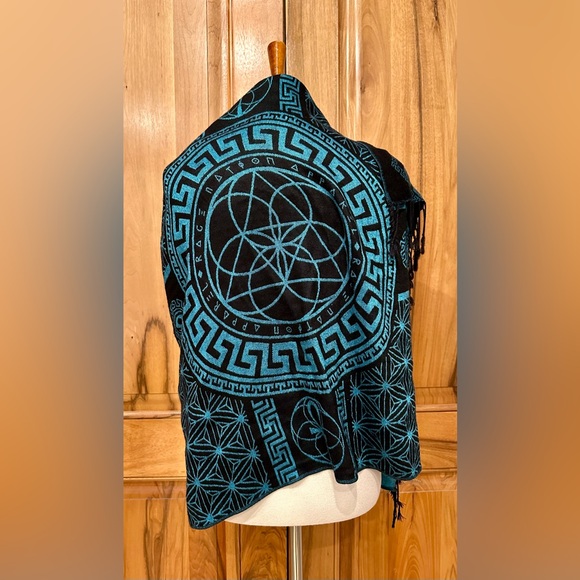 Rage Nation Apparel Scarab/Key/Sacred Geometry Woven Festival Shawl/Wrap, NWOT - Picture 2 of 11